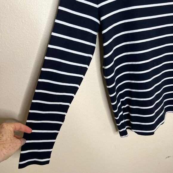 Tommy Hilfiger Long Sleeve Navy White Stripe Tee Large - Picture 3 of 9